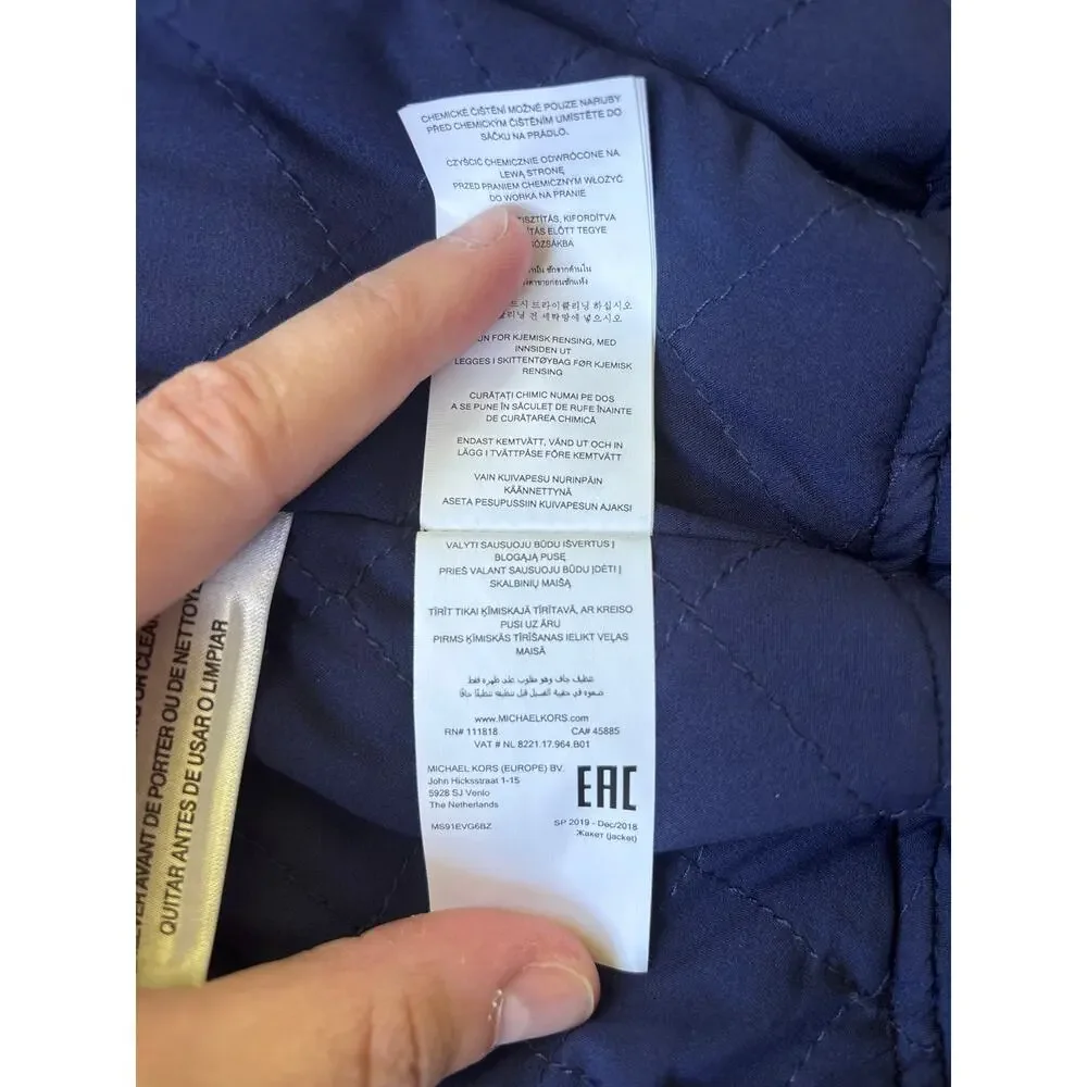 Michael Kors Quilted Shacket Jacket Women's Blue Red Zip Front Lightweight Large